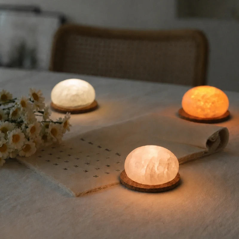 Mineral composite table lamp, handmade with adjustable brightness