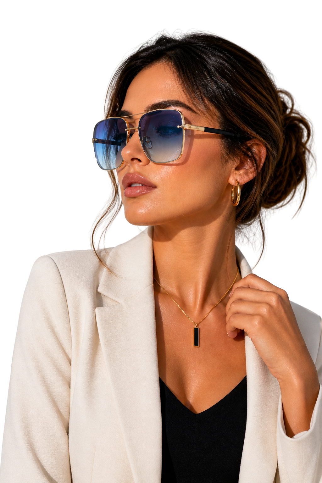 Dame Retro Aviator Solbriller med Guldstel og UV400 Gradientglas