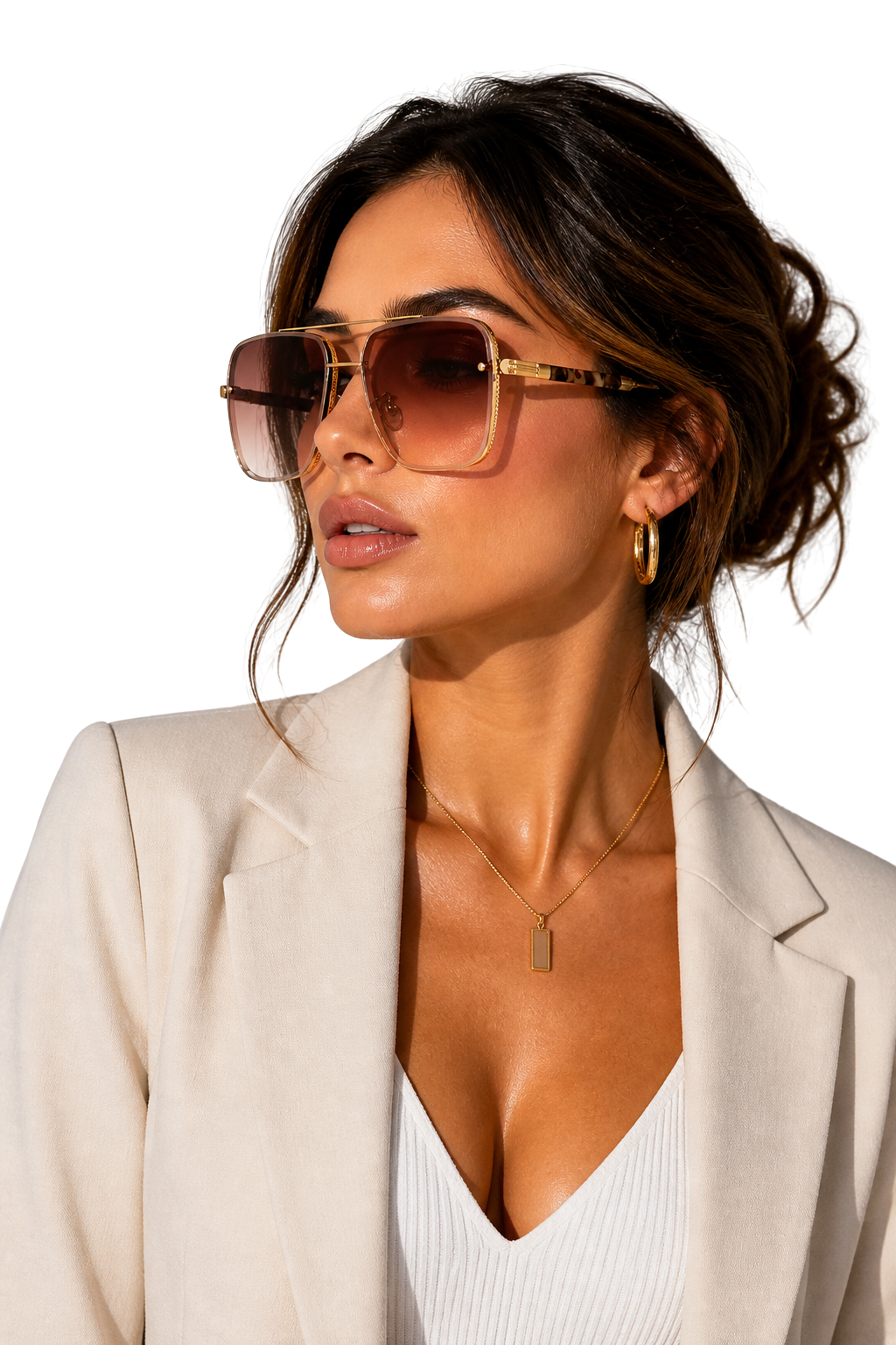 Dame Retro Aviator Solbriller med Guldstel og UV400 Gradientglas