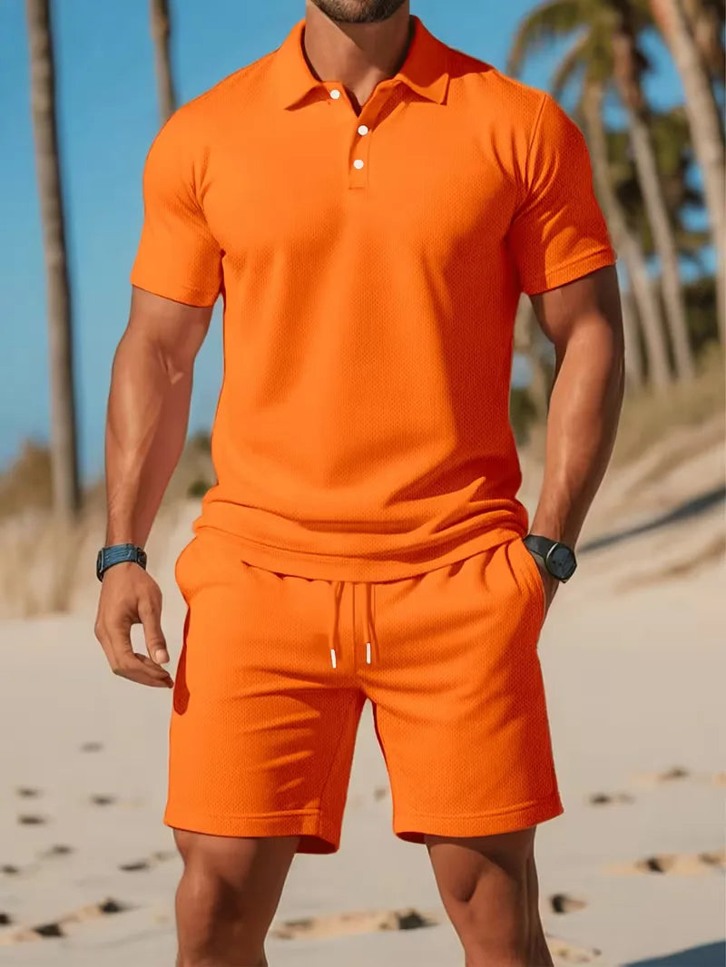 Herresæt Polo og Shorts i Åndbart Stof