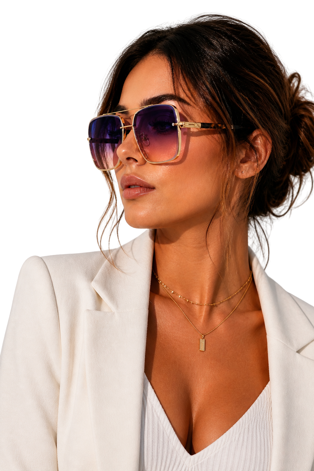 Dame Retro Aviator Solbriller med Guldstel og UV400 Gradientglas