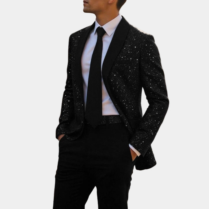 Herre Blazer med Glimmer og Satin Sjalskrave