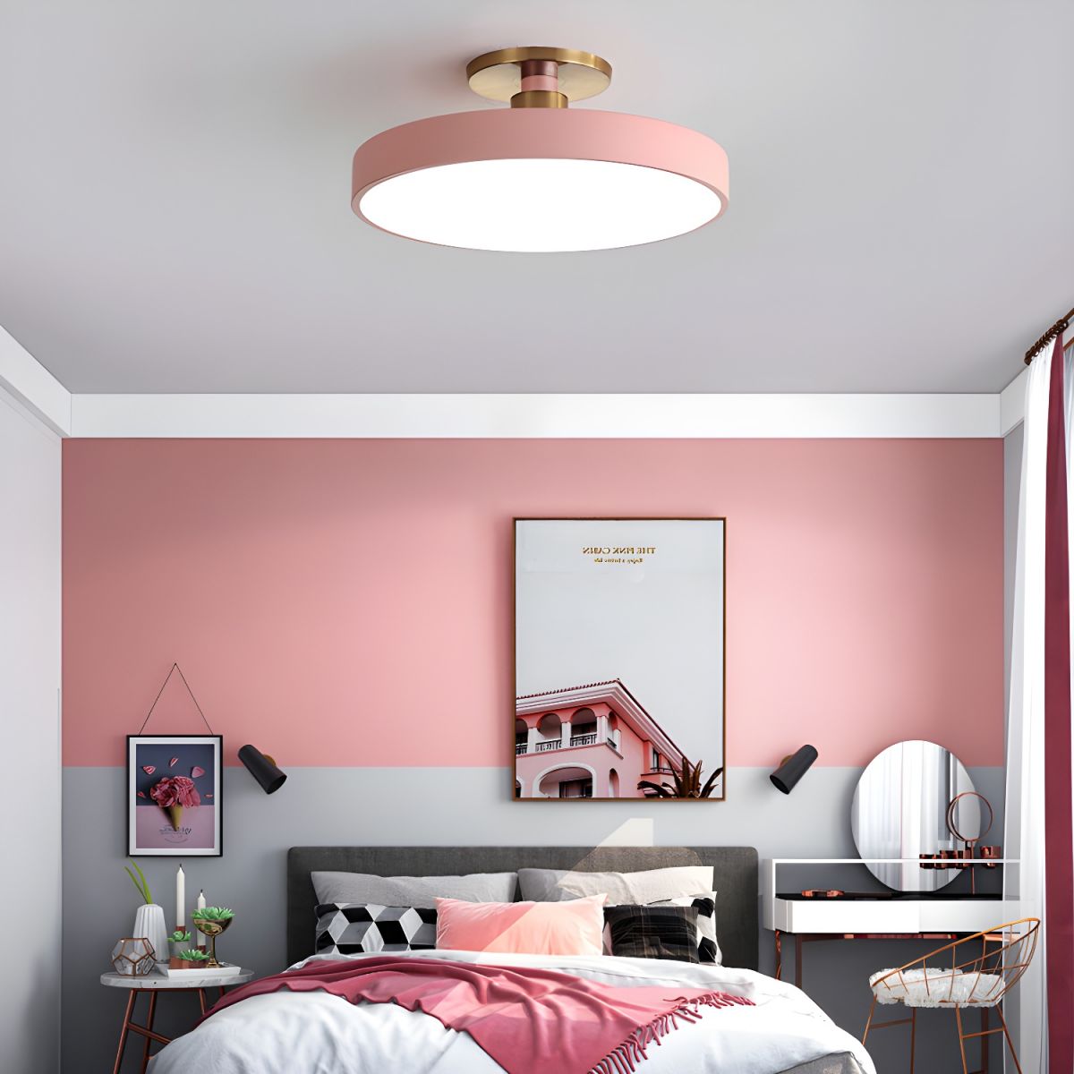 Loftlampe Rund LED Semi-Flush i Metal og Akryl