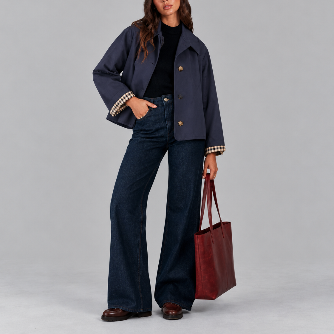 Dame Cropped Trenchcoat med Ternet Foer