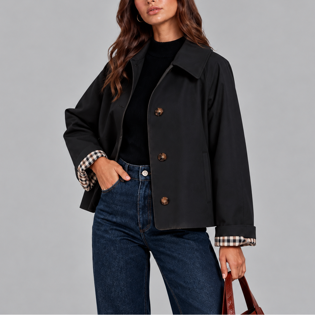 Dame Cropped Trenchcoat med Ternet Foer