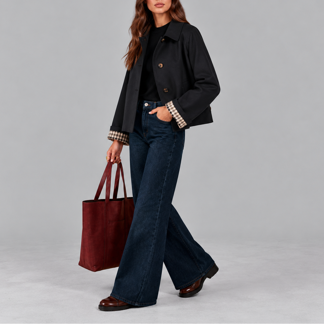 Dame Cropped Trenchcoat med Ternet Foer