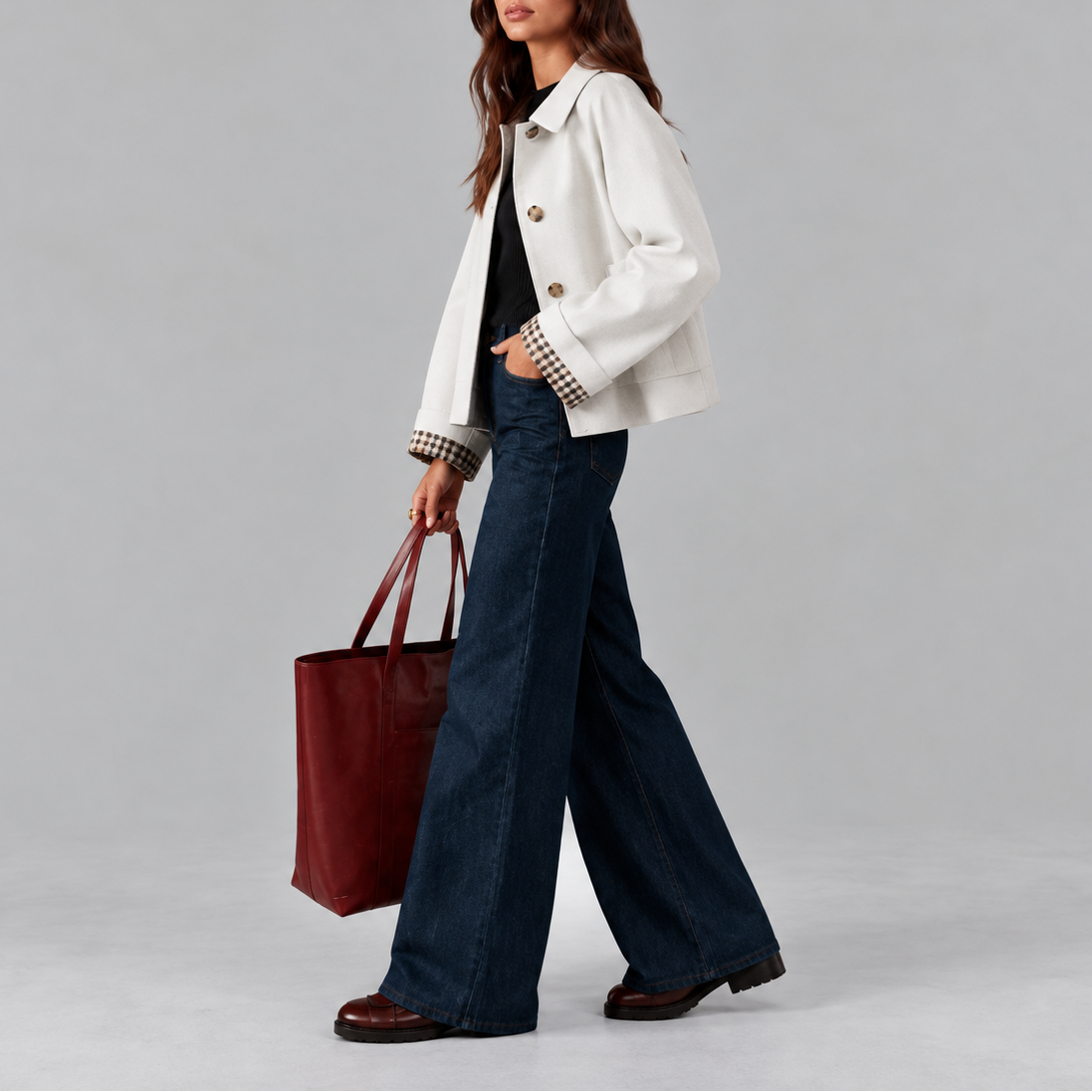 Dame Cropped Trenchcoat med Ternet Foer