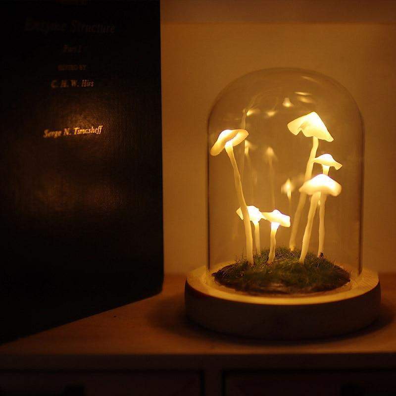 DIY Mushroom Lamp – Glass and Wood, Creative Table Decoration for the Living Room or Bedroom