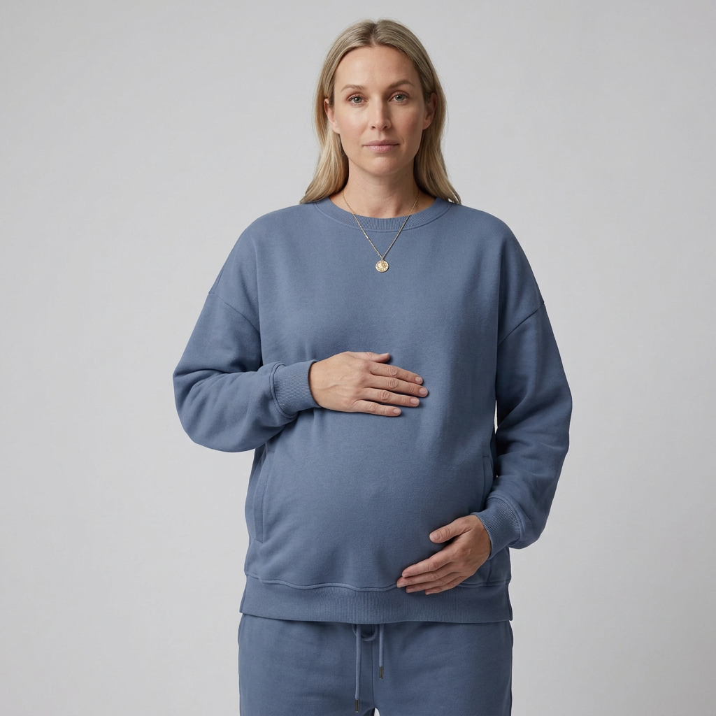Dame Sweatshirt til Gravide med Rund Hals og Ribkanter