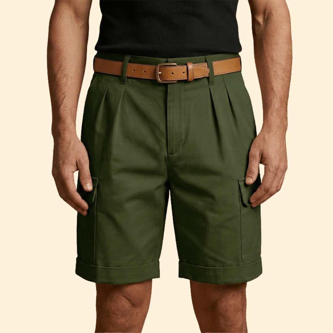 Herre Cargoshorts i Hørblanding med Plisséfold