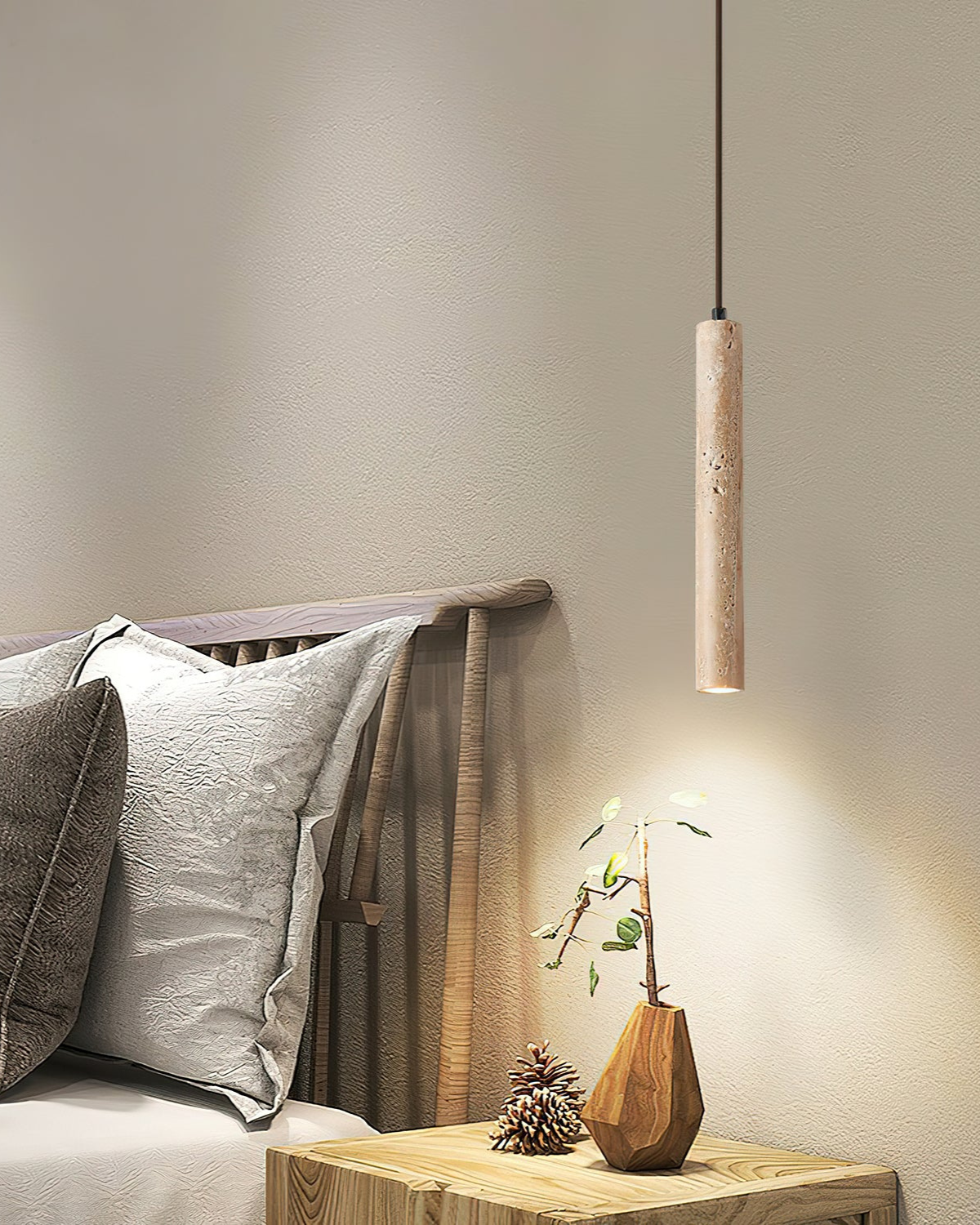 Loftlampe i Travertin med Integreret LED – Minimalistisk Design