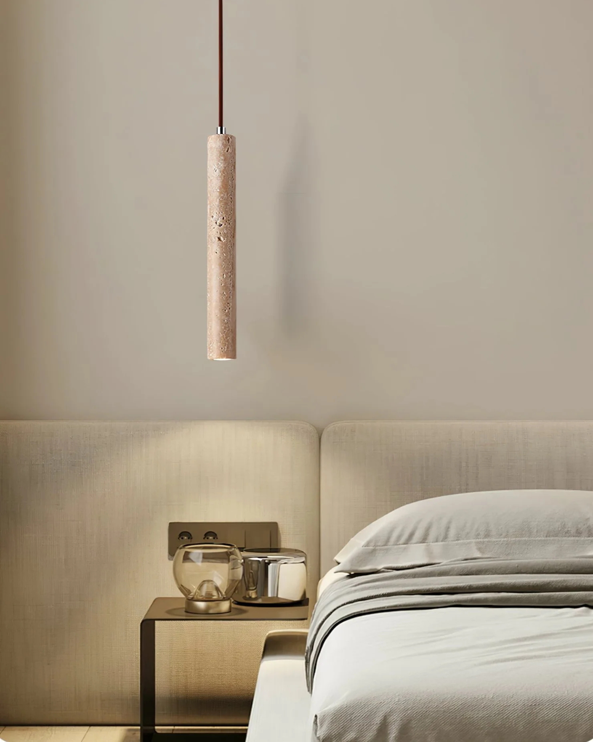 Loftlampe i Travertin med Integreret LED – Minimalistisk Design
