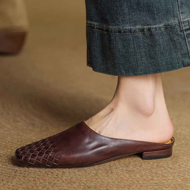 Dame Mules i Læder – Flettet Overlæder, Slip-on