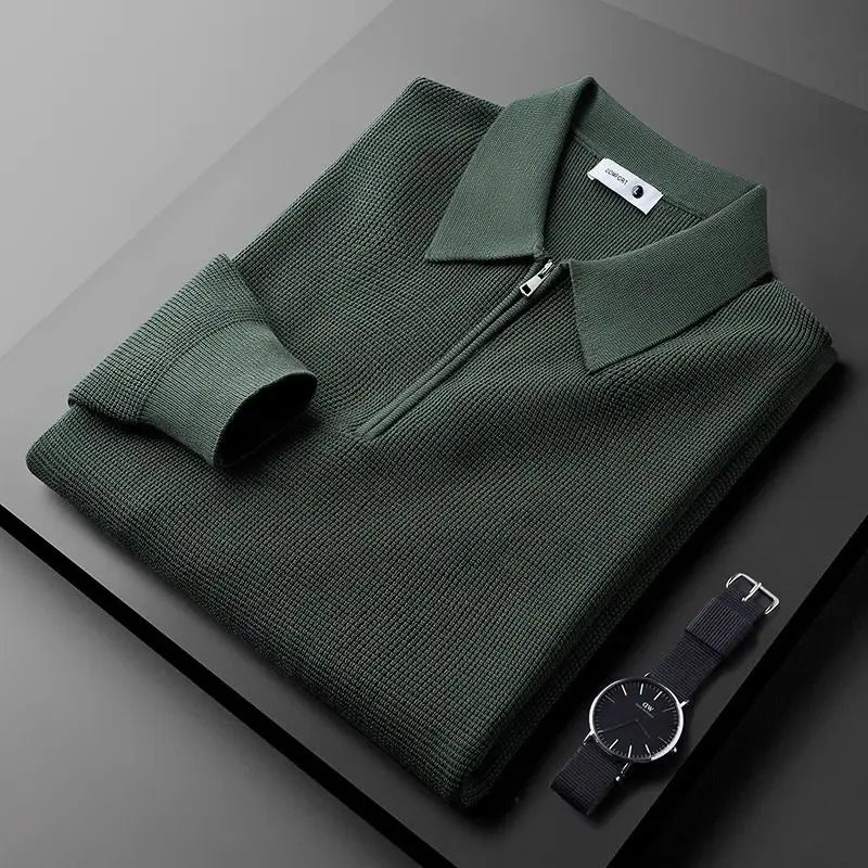 Herre Quarter-Zip Trøje i Vaffelstrik