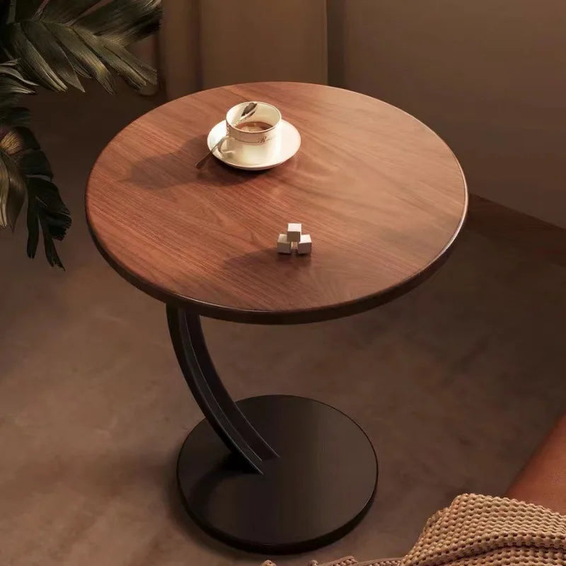Rund Sidebord – Træ og Stål, Moderne Design til Stue eller Soveværelse