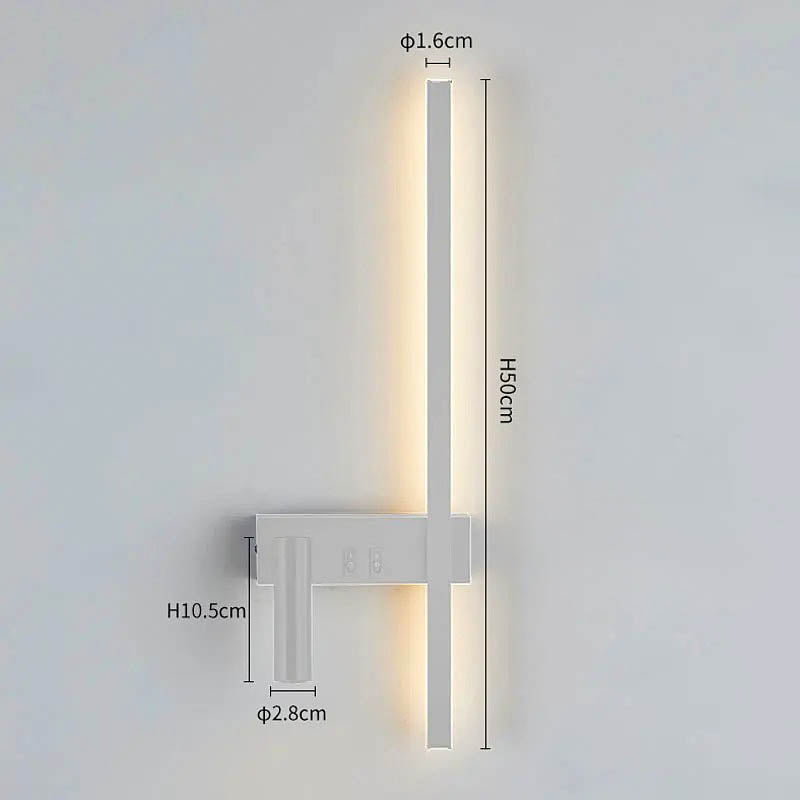 Væglampe med Lodret LED-skinne og Justerbar Spot