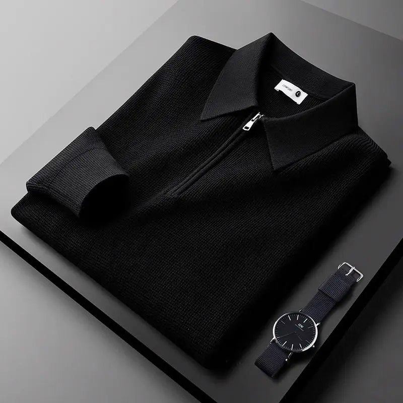 Herre Quarter-Zip Trøje i Vaffelstrik