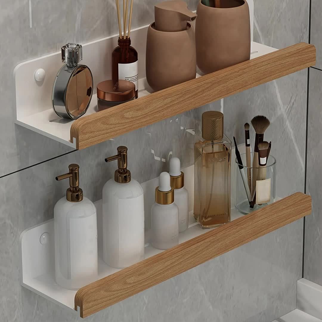 Badkamerplank – Zwart smeedijzer, moderne plank zonder boorgaten voor shampoo en cosmetica