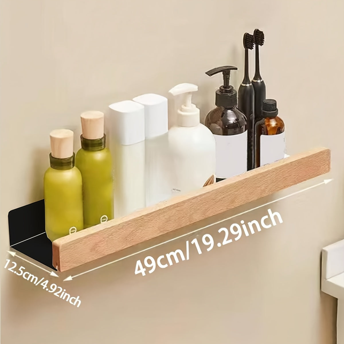 Badkamerplank – Zwart smeedijzer, moderne plank zonder boorgaten voor shampoo en cosmetica