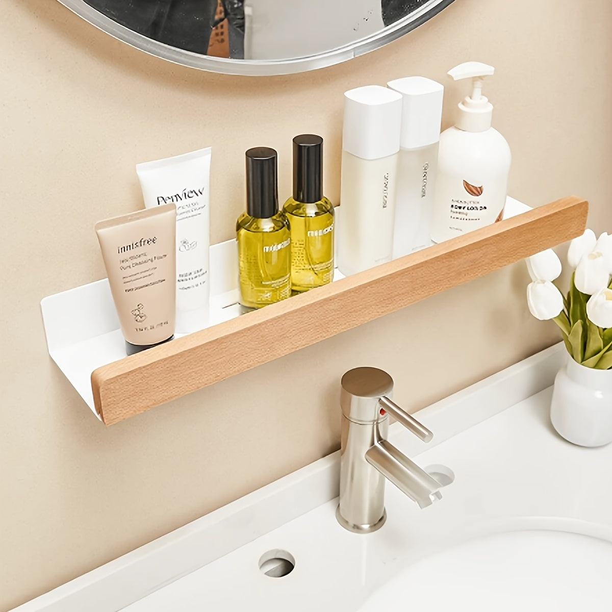 Badkamerplank – Zwart smeedijzer, moderne plank zonder boorgaten voor shampoo en cosmetica