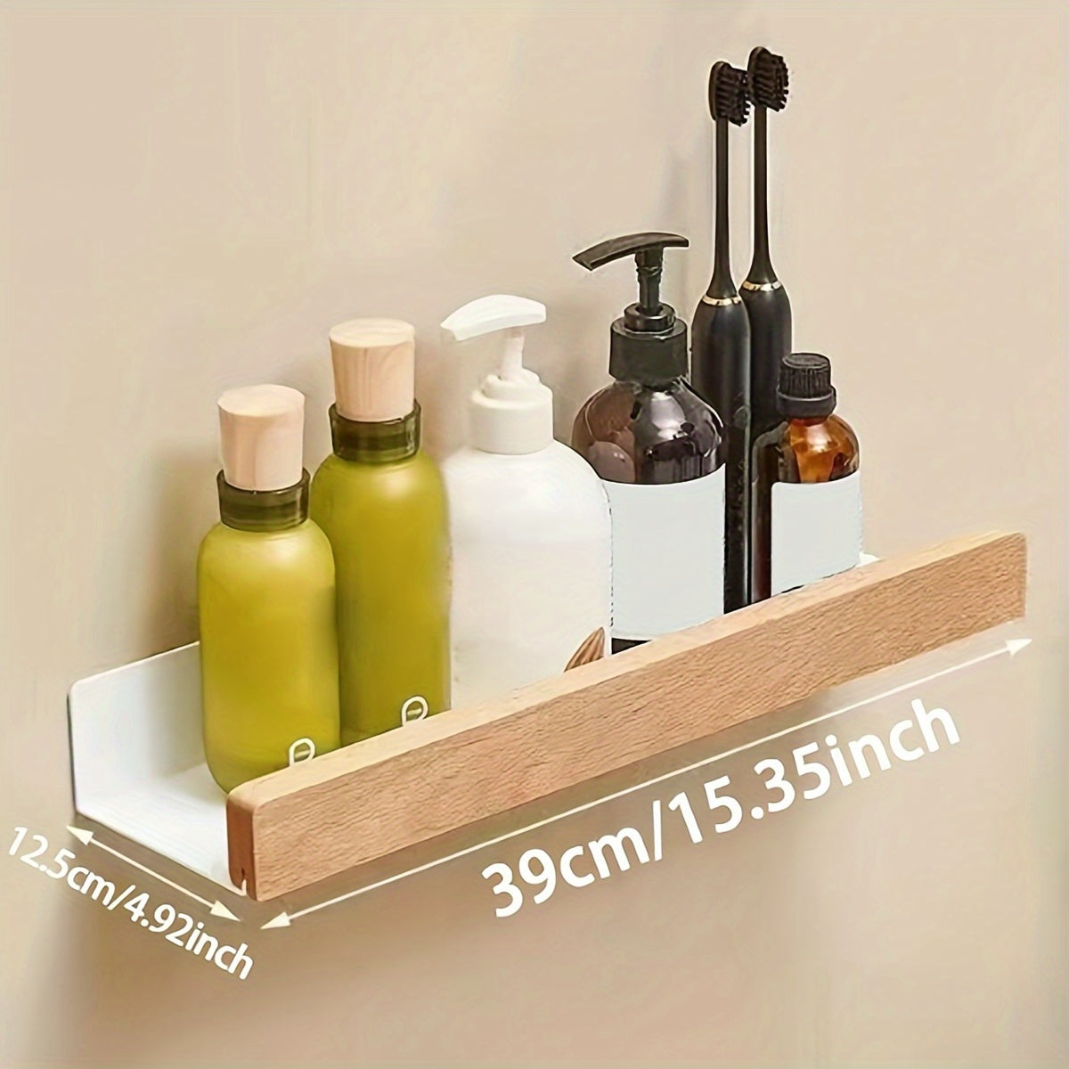 Badkamerplank – Zwart smeedijzer, moderne plank zonder boorgaten voor shampoo en cosmetica