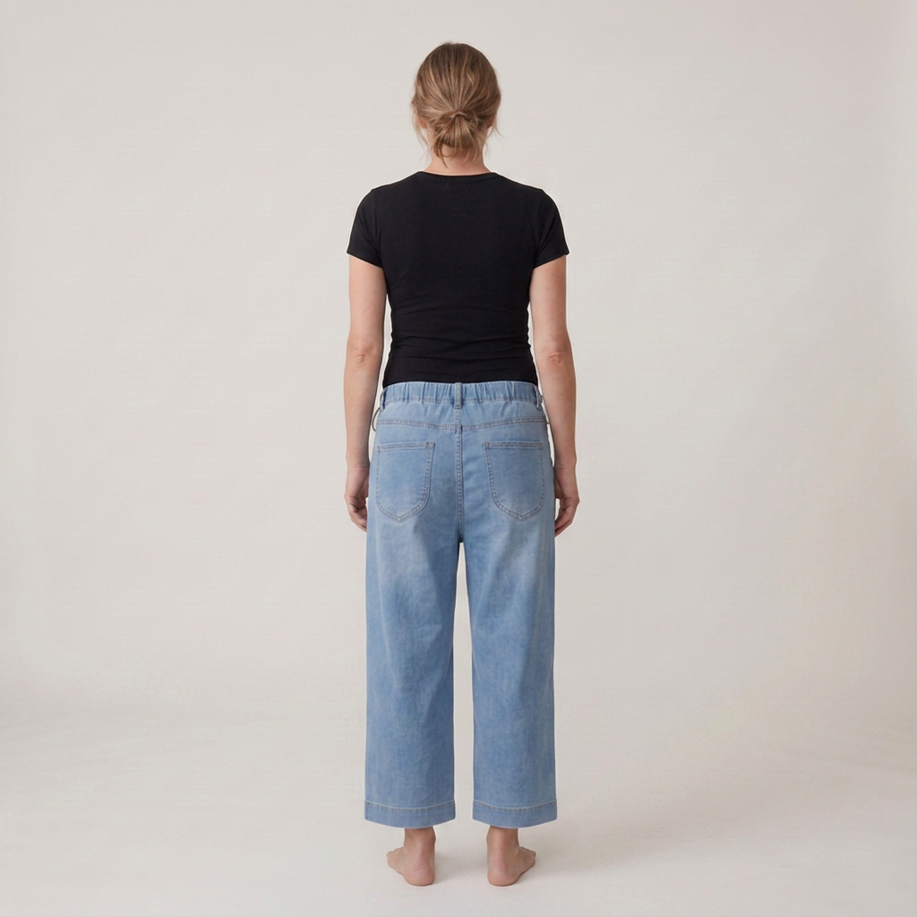 Dame Graviditetsjeans i Denim med Justerbar Talje og Vide Ben