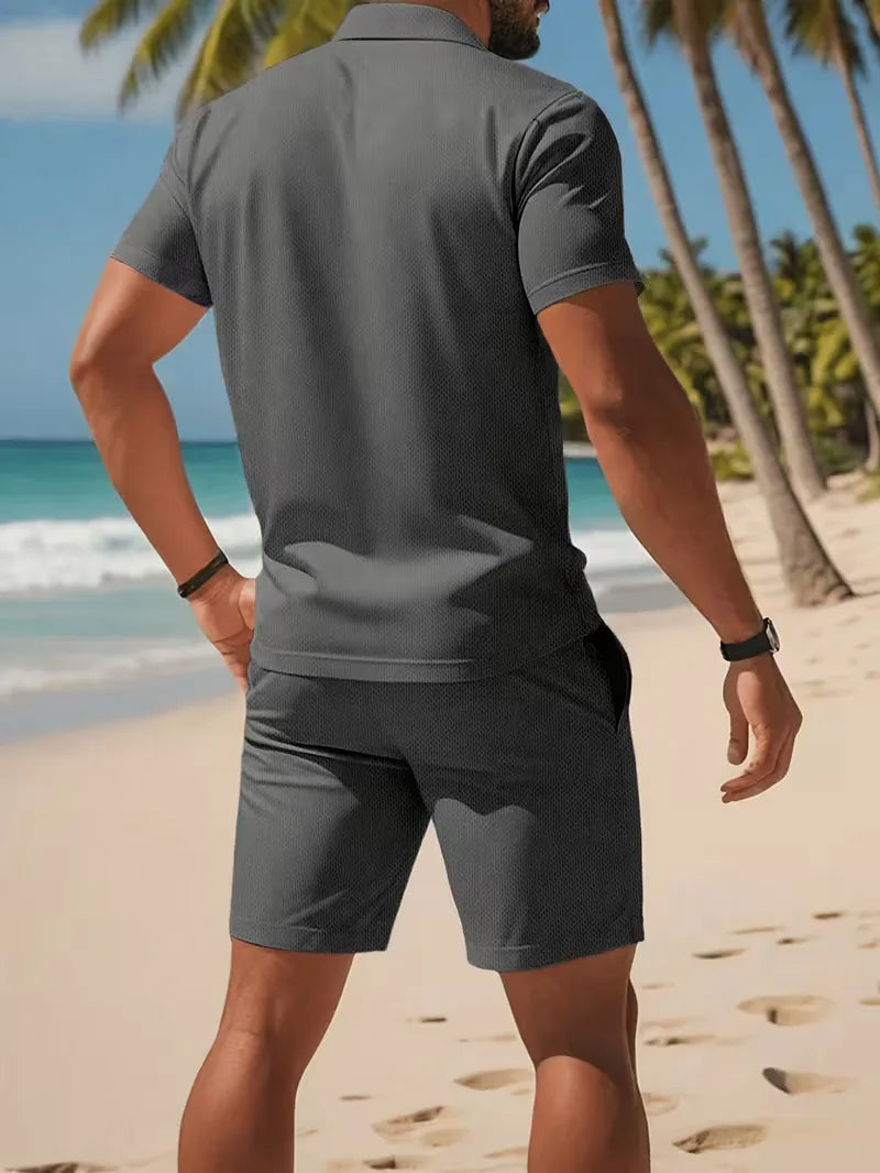 Herresæt Polo og Shorts i Åndbart Stof