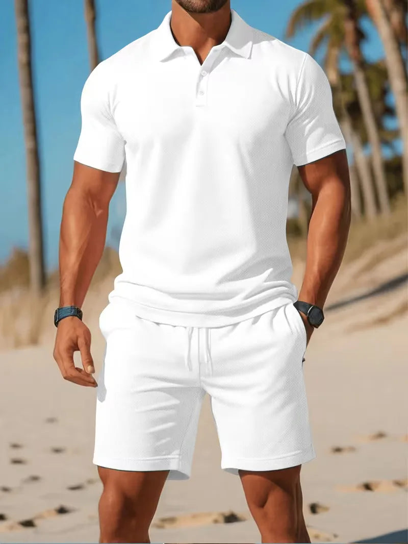 Herresæt Polo og Shorts i Åndbart Stof