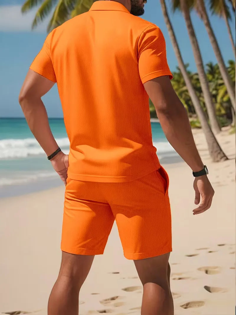 Herresæt Polo og Shorts i Åndbart Stof