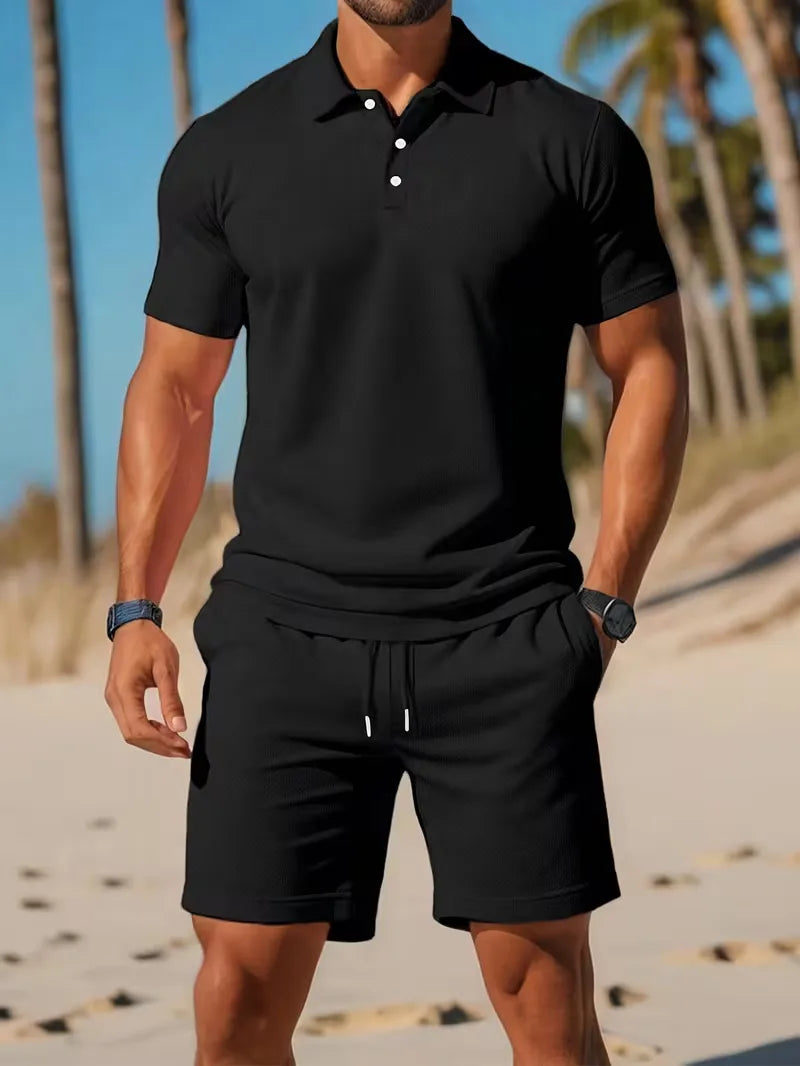 Herresæt Polo og Shorts i Åndbart Stof