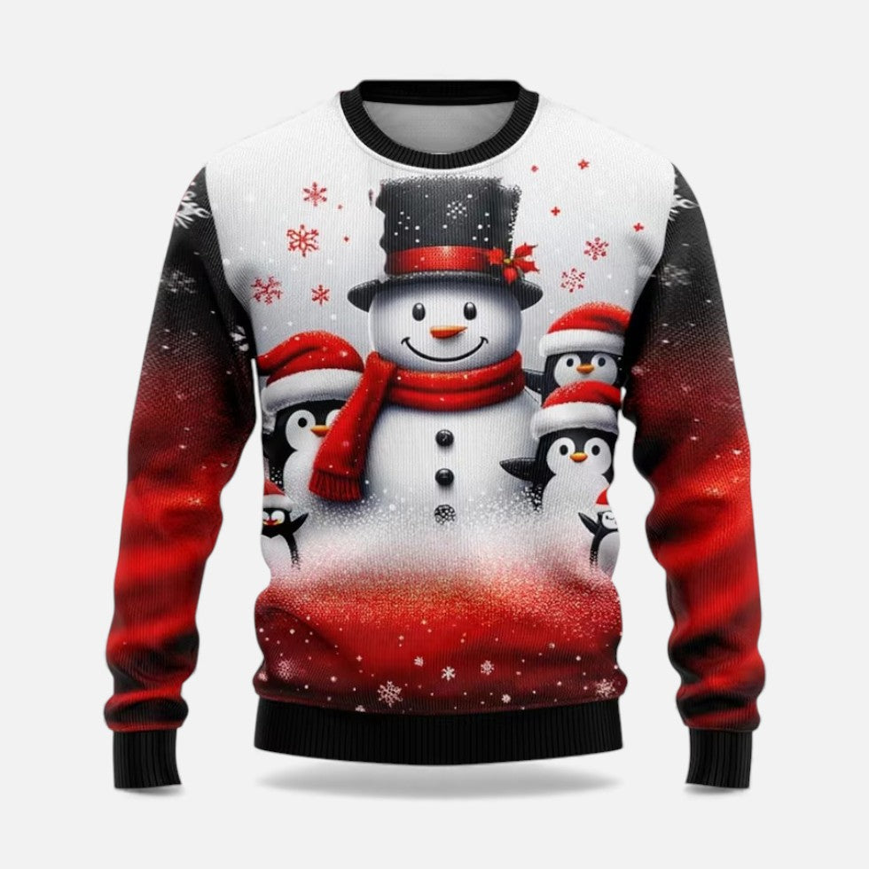 Herre Julesweater med Vinterlandskab og Julemand