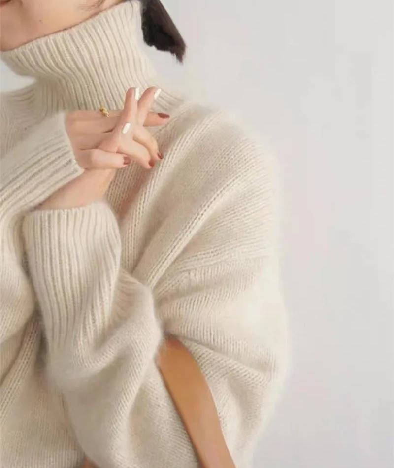 Dametrøje Cashmere Rullekrave Løs Pasform