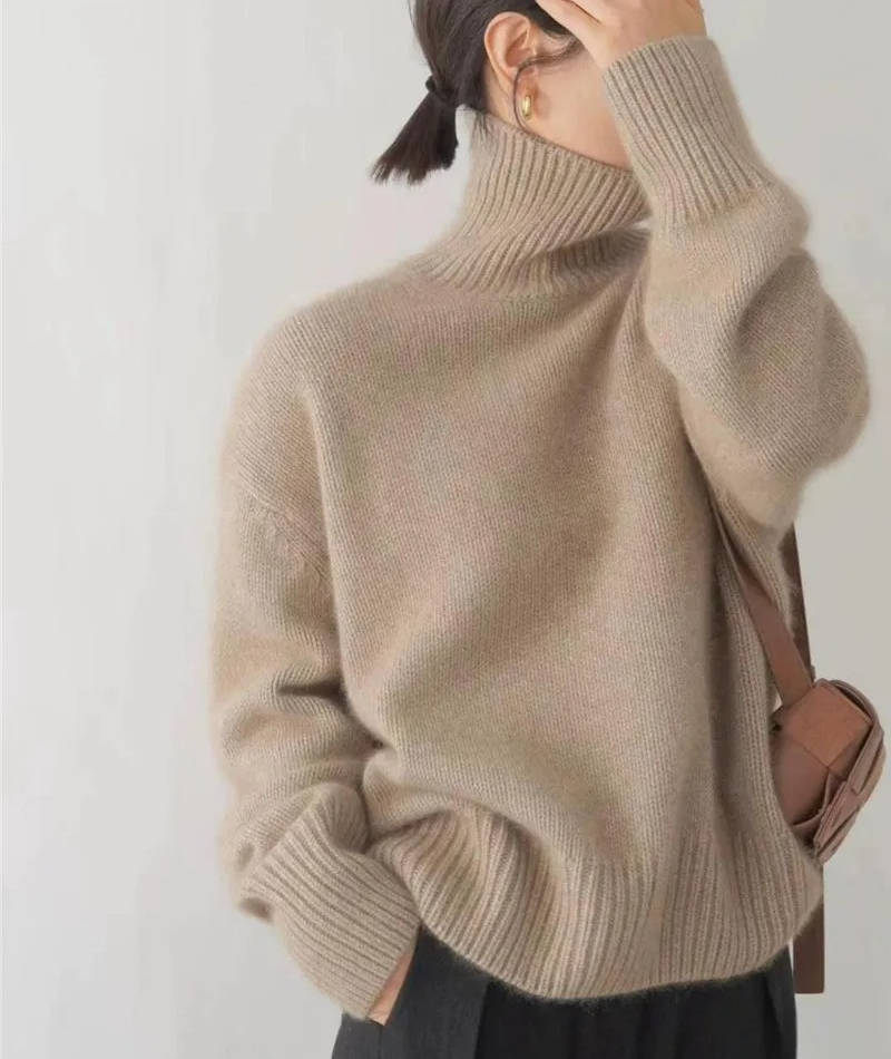 Dametrøje Cashmere Rullekrave Løs Pasform