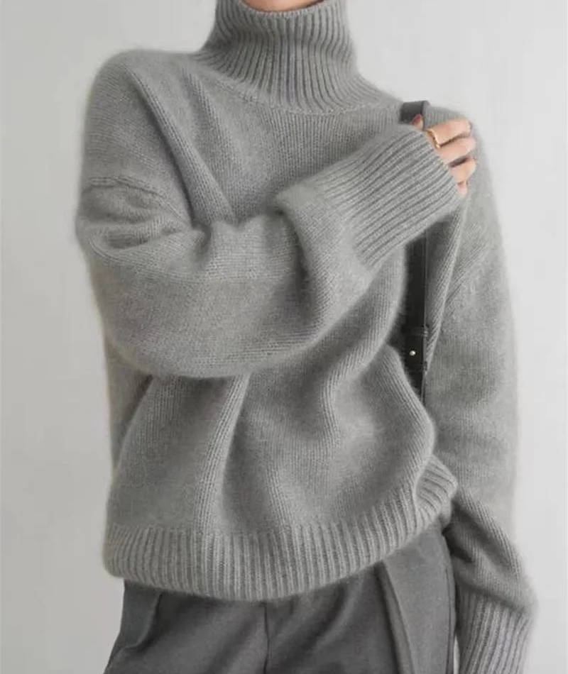 Dametrøje Cashmere Rullekrave Løs Pasform