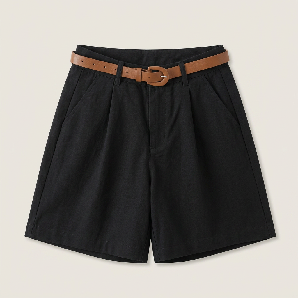 Dame Shorts i Hør med Høj Talje og Bælte