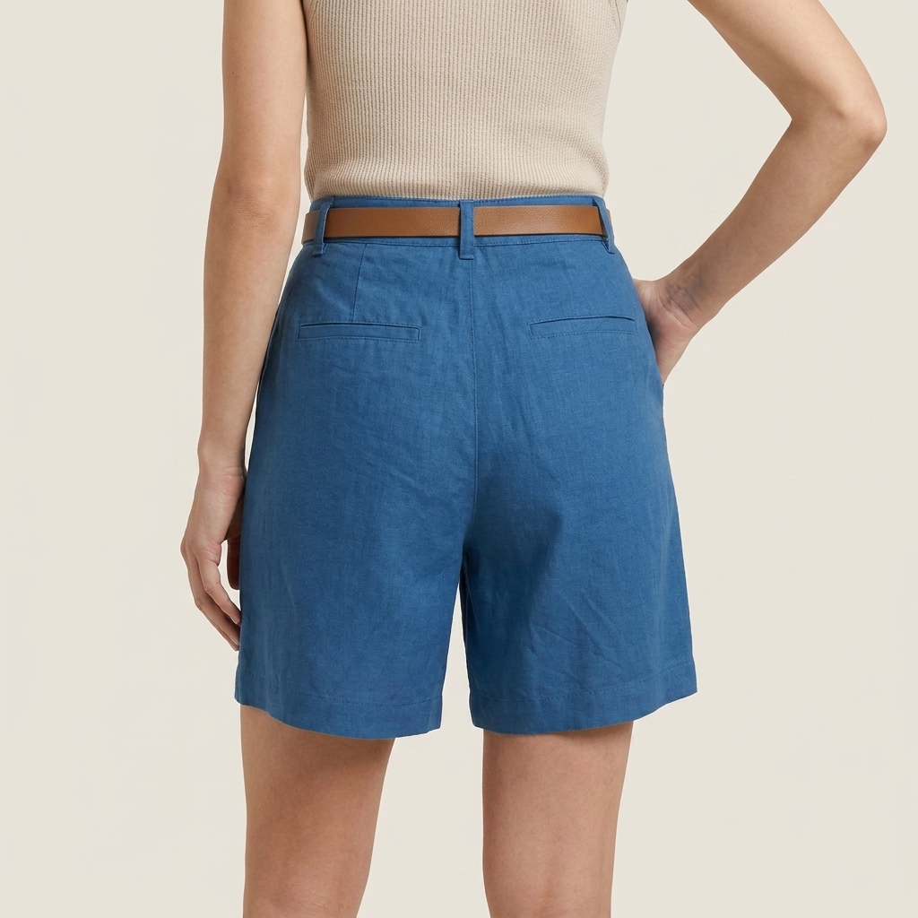 Dame Shorts i Hør med Høj Talje og Bælte