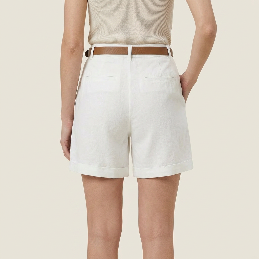 Dame Shorts i Hør med Høj Talje og Bælte