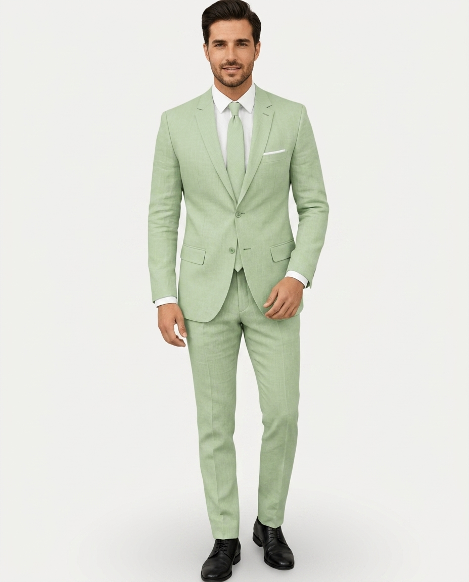 Herre Jakkesæt Slim Fit i Let Hør - Enradet med To Knapper
