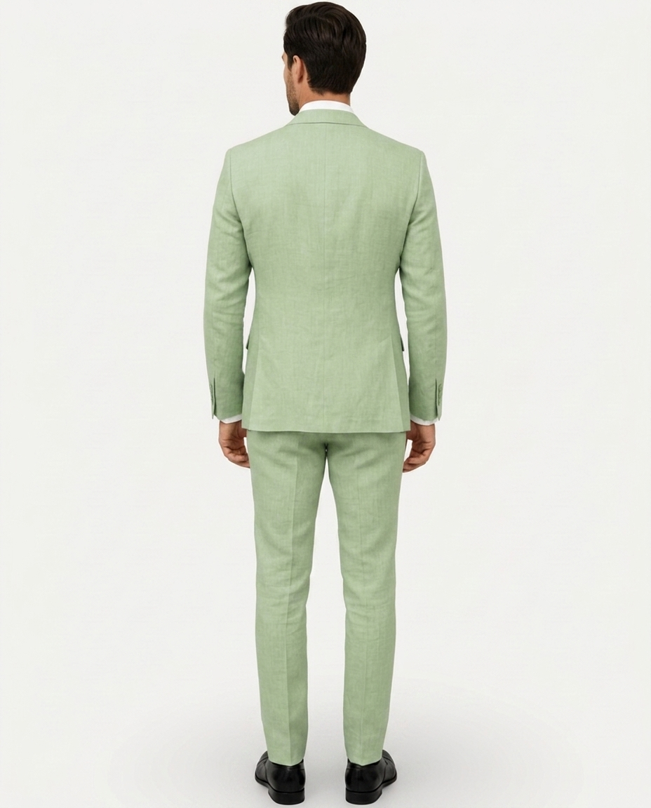 Herre Jakkesæt Slim Fit i Let Hør - Enradet med To Knapper