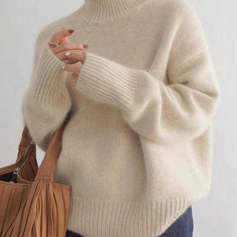 Dametrøje Cashmere Rullekrave Løs Pasform