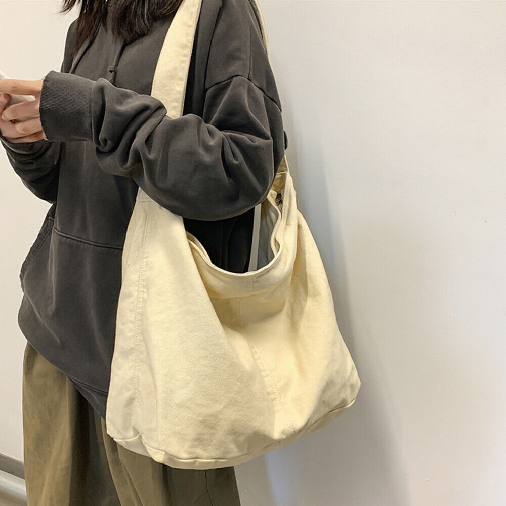 Dame Skuldertaske i Canvas – Oversize Hverdagstaske
