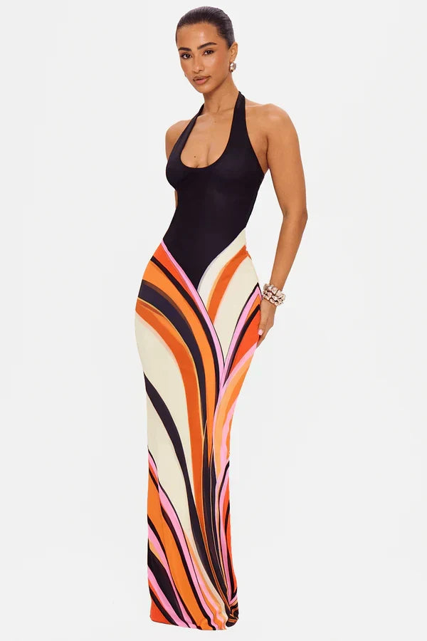 Dame Satin Maxikjole Sort Ærmeløs